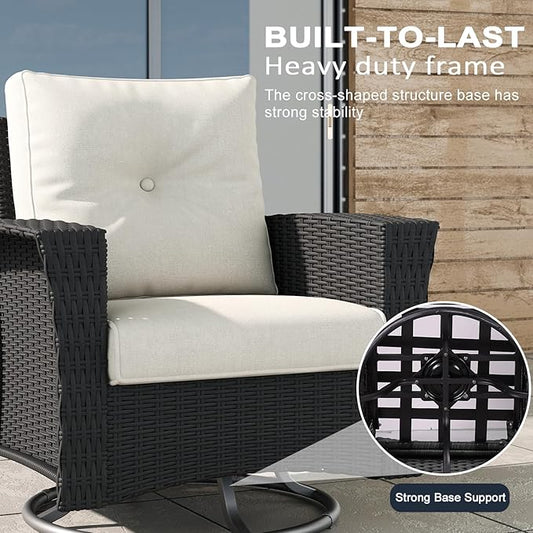 LayinSun 3 Piece Wicker Patio Furniture Set, Classis Outdoor Conversation 360 Degree Swivel Chairs Set with Coffee Table