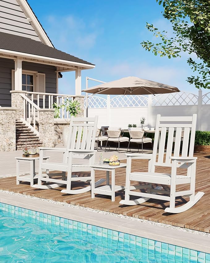 GarveeLife Outdoor Side Table 2-Tier, 18 in HDPE All Weather Resistant Patio Side Tables for Outside, End Table for Patio Pool Deck Indoor Backyard, White-2Pcs