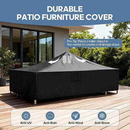 DUMOS Patio Furniture Cover Rectangular Heavy Duty 600D Waterproof UV Resistant Outdoor Sofa Couch Sectional Cover for Deck Table Chairs Backyard Dining Sets, 126"L x 63"W x 28"H, Black
