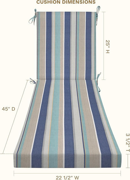 Honeycomb Outdoor Heritage Chaise, 22.5" W x 70" L, Stripe Blue & Beige Chair Cushion for Patio Furniture