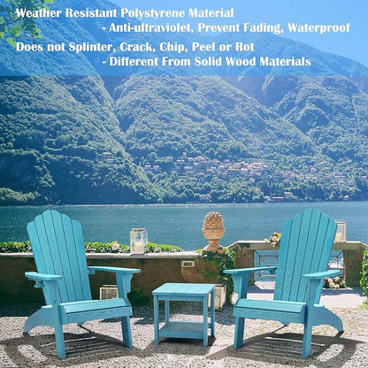 hOmeHua Oversized Adirondack Chairs Set of 2, HIPS Adirondack Chairs Weather Resistant with Cup Holder, Plastic Outdoor Chair for Patio, Backyard Deck, Fire Pit Lawn Porch (Lake Blue)