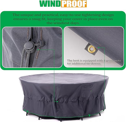 F&J Outdoors Patio Furniture Covers, Heavy Duty Tear Resistant Waterproof UV Resistant Windproof Outdoor Furniture Cover, Grey, 84" Dia x 31" H