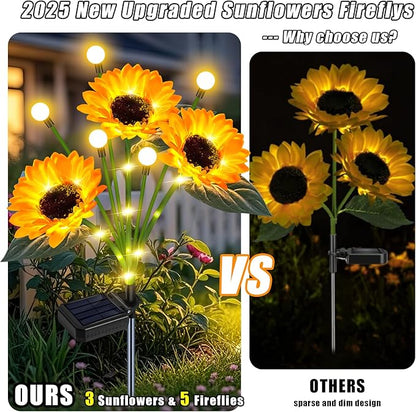 Sunflower Solar Lights Outdoor Garden Decor,Upgraded Solar Sunflowers with Firefly Lights Waterproof,Gifts for Mom Women Grandma,Garden Decor for Outside Yard Patio Pathway Lawn（2 Pack）