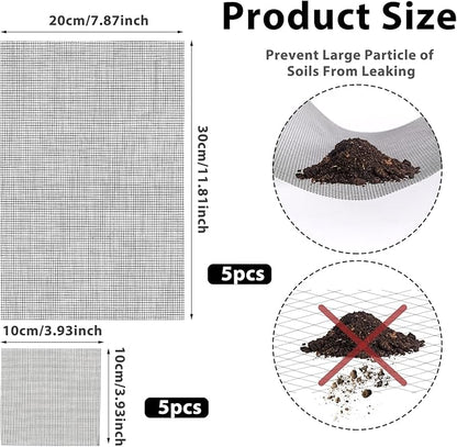 Flower Pot Hole Mesh Pad 10PCS 11.8 X 7.8 Inch/ 3.9 X 3.9 Inch Plastic Mesh Screen DIY Drainage Netting Pot Bottom Grid Mat Plant Drainage Screen Mesh Bonsai Mesh Keep Soil from Flowing Away