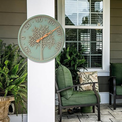 Whitehall Products 10437 Tree of Life 16 inch Indoor Outdoor Wall Thermometer in Copper Verdigris
