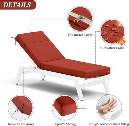Chaise Lounge Cushion for Outdoor Furniture, Waterproof Fade and Tear Resistant Lounge Deck Chair Cushions for Patio Lawn Pool Resort Hotel