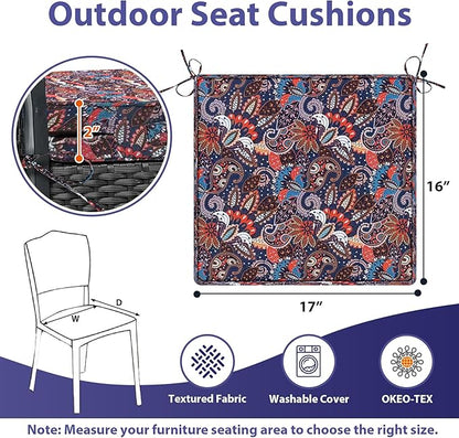 Outdoor Chair Cushions Set of 4,Waterproof Outdoor Seat Cushions for Patio Furniture,Patio Chair Cushion with Handle and Ties, Out Door Chair Pads,17" x 16" x 2", Artistic Floral