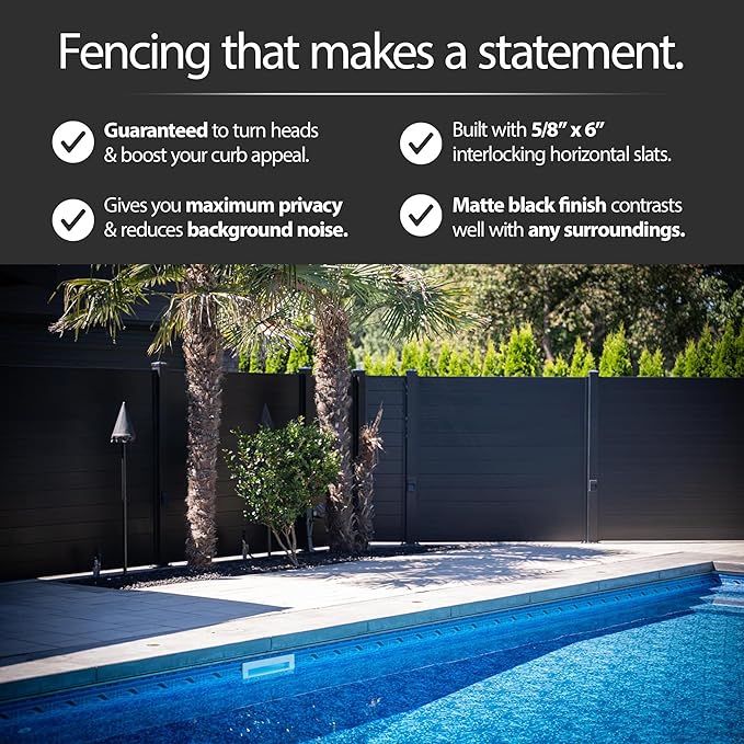 69" H x 72" W Black Aluminum Privacy Fence Panel – Pre-Assembled Modern Outdoor Decorative Garden Screen – Easy Install Durable Metal Fencing for Yard, Patio & Pool Enclosure