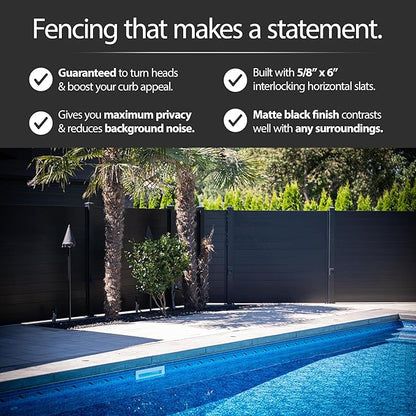 69" H x 72" W Black Aluminum Privacy Fence Panel – Pre-Assembled Modern Outdoor Decorative Garden Screen – Easy Install Durable Metal Fencing for Yard, Patio & Pool Enclosure