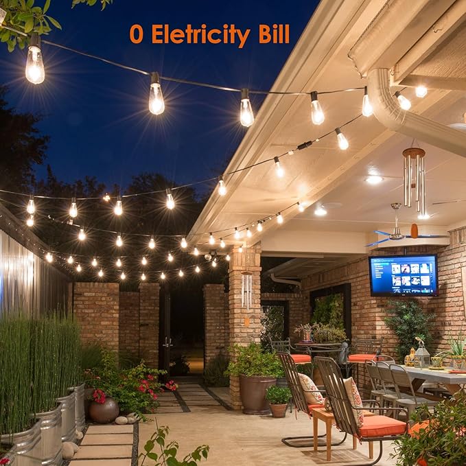 2 Pack 120FT Solar String Lights Outdoor,Solar Patio Lights Waterproof with Remote & 80+4 Dimmable ST38 Shatterproof LED Bulbs,Commercial Grade Solar Powered String Lights for Outside