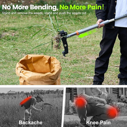 Weed Puller Tool - Stand Up Weed Puller with 4-Claw Steel Head, 39"-46" Retractable Handle & Easy-Eject Mechanism for Dandelions, Clover & More, No Bending or Kneeling