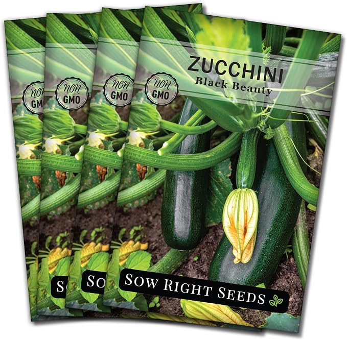 Sow Right Seeds - Black Beauty Zucchini Seeds for Planting - Non-GMO Heirloom Packet with Instructions to Plant a Home Vegetable Garden - Summer Squash - Classic Zucchini Good for Large Containers (4)
