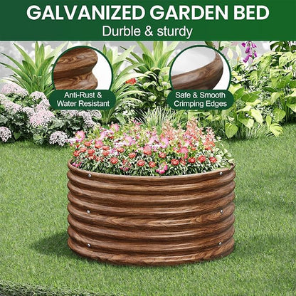 4 Pack Brown 2x2FT Round Corrugated Galvanized Steel Raised Garden Bed Outdoor, Metal Above Ground Garden Bed for Vegetables and Flowers, Raised Beds for Gardening-2x2FTx10Inch
