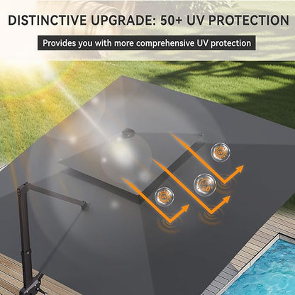 10' X 10' Cantilever Patio Umbrella Outdoor with Base Included Heavy Duty Double Top Windproof Square Offset Umbrellas with 360-degree Rotation for Pool Deck Backyard, Grey