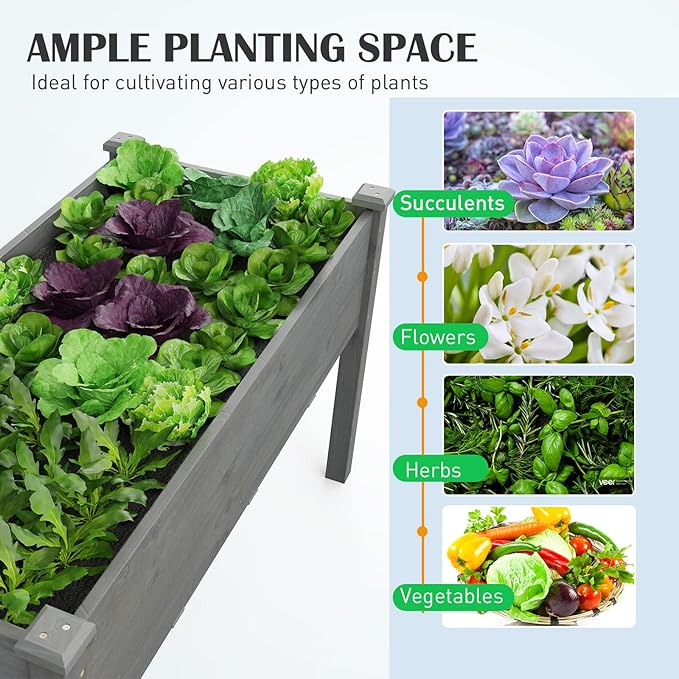 S AFSTAR Raised Garden Bed, Elevated Wooden Planter Box, 48”L x 22”W x 30”H, Outdoor Gardening Planting Bed for Vegetables, Flowers & Herbs Grow, Great for Backyard, Patio, Lawn (Gray)
