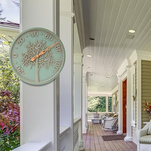 Whitehall Products 10437 Tree of Life 16 inch Indoor Outdoor Wall Thermometer in Copper Verdigris