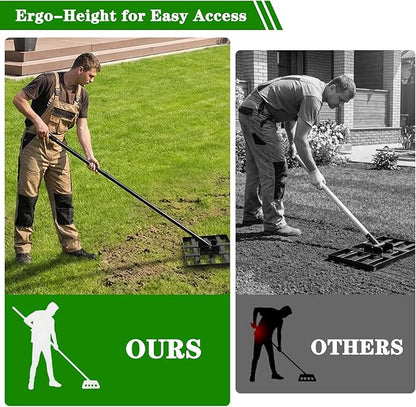 Lawn Leveling Rake 30x10 inch, Heavy Duty Ground Leveler for Soil, Sand, Effortless Smooth Use & Easy Assembly Stainless Steel Landscape Rake for Backyard, Garden, Golf Course, Black