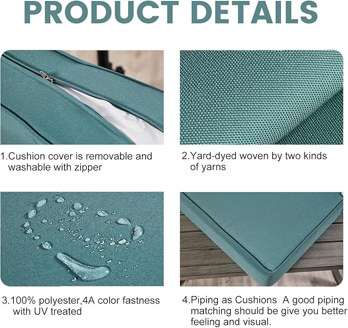 ARTPLAN Olefin 24x24 Deep Seat Patio Cushions for Outdoor Furniture,Extra 6 inch Thick,Back 18"x24",Removable,Replacement,Solid/Floral,Outdoor/Indoor,Aqua