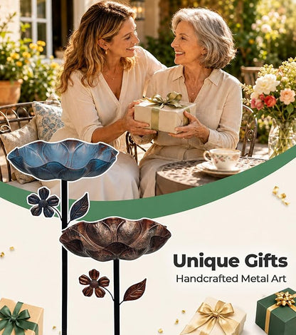 2PCS Metal Bird Bath for Outside, 11” Dia Freestanding Bird Bath Bowl, Upgraded 5 Pronged Base Birdbaths for Outdoors, Standing Bird Feeder Garden Patio Yard Lawn Decor