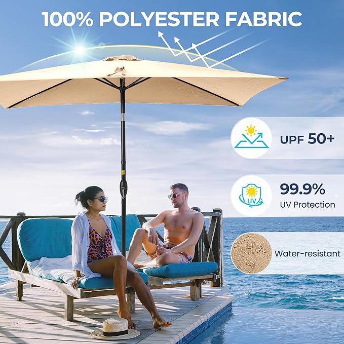 SUNVIVI OUTDOOR Patio Umbrella, Rectangular Patio Umbrella, Metal Pole Square Outdoor Umbrella with Crank and Push Button Tilt, Large Outdoor Umbrella with Polyester Canopy