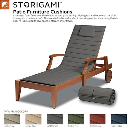 Classic Accessories Storigami Water-Resistant 74 x 23 Inch Chaise Lounge Cushion, Light Charcoal, Patio Cushion