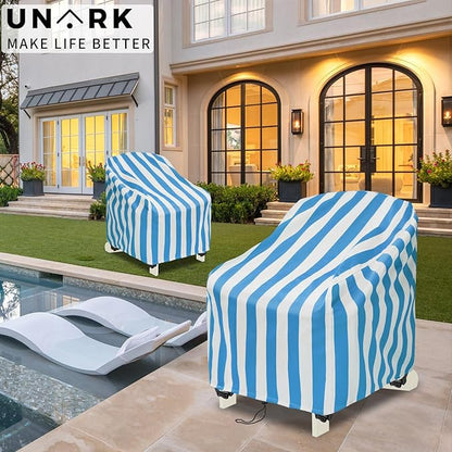 Adirondack Chair Covers Waterproof, Patio Chair Covers, Water Resistant Outdoor Furniture Protection, Heavy Duty With Air Vents, 30W 33D 33H Inches, Blue and White Stripe Pattern