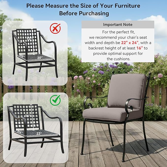 Outdoor Chair Cushions 5 Packs - Outside 22x24 High Back Water-Resistant Cushion with Zipper Cover for Outdoor Glider Rocking Chairs Loveseat 3-seat Couch Sofa – Grey/Regular