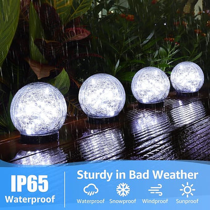 ASOMST 2-Pack Garden Solar Lights Outdoor, Cracked Glass Ball Light Waterproof, Decorative Solar Powered Globe Lighting Cool White for Yard Pathway
