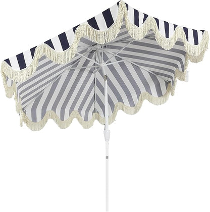 JONATHAN Y UMB1001 Collins 9 ft. Classic Cottage Tassel Market Patio Umbrella with Auto-Tilt, Crank, Wind Vent and UV Protection