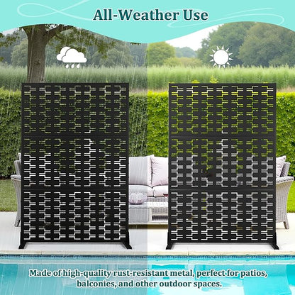 Metal Privacy Screen Outdoor Privacy Screen, Freestanding Fence Panel for Outside, 72''H×47''W, Decorative Screen Panel for Backyard/Patio/Deck
