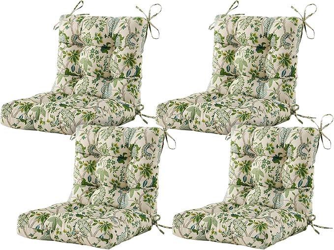 ARTPLAN Seat/Back Outdoor Chair Cushion,Set of 4 Patio Chair Cushion with Tie,Tufted Replacement for Patio Furniture,40x20x4 Inches,4 Count,Floral