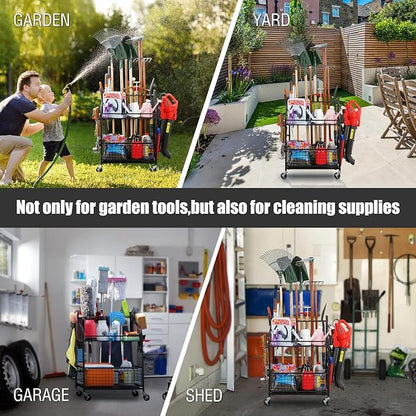 Mythinglogic 3 Golf Bags Storage Organizer-Extra Large Size Fits 3 Full Size Golf Bags,Garden Tool Organizer for Garage-Yard Tool Racks with Wheels