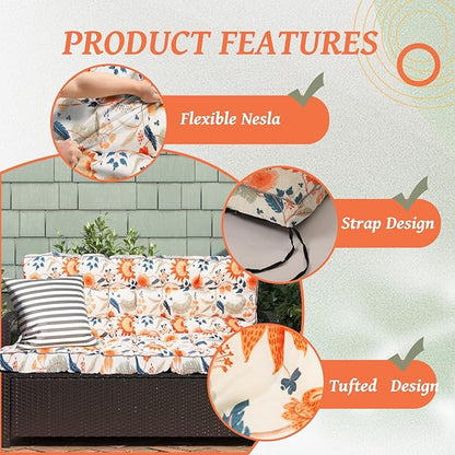 2/3 Seater Swing Replacement Cushion, Waterproof Porch Swing Cushions with Backrest, Thickened Bench Cushions for Outdoor Furniture, for Outdoor Patio Swing (Spring Warmth, 63 * 40in)