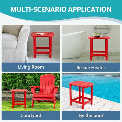 Plawdlik Adirondack Side Table, Wooden Textured,Hdpe Outdoor Weather Resistant Set for Patio, Garden, Porch, Pool, Backyard & Red
