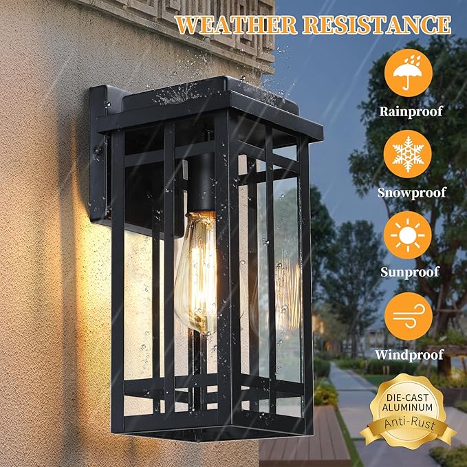 2 Packs 12'' Outdoor Wall Light Fixtures, Black Porch Lights Outdoor Lighting for House, Exterior Lighting Fixtures Wall Lanterns, Waterproof Modern Outside Sconce Lights for Garage Patio (No Sensor)