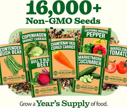 32 Heirloom Vegetable and Fruit Seeds for Planting - 16,000+ Seeds | Non-GMO Survival Seed Vault | High Germination | 32 Varieties of Vegetable Seeds for Your Home Survival Garden