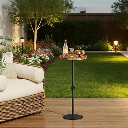 Homeiju Adjustable Round Side Table, Pedestal End Table for Small Spaces, Wooden Couch Table, Tall Drink Table for Living Room, Bedroom, Patio, Brown