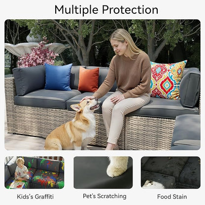 Aoxun 14pcs Patio Cushion Covers Replacement, Waterproof Outdoor Furniture Cushion Covers with Zipper and Non-Slip Bottom, Patio Sofa Couch 3 Sizes for Patio Sectional, Covers Only (Grey)