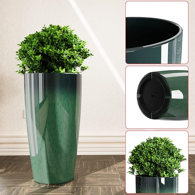 QCQHDU 21 inch Tall Planters for Outdoor & Indoor Plants, 2 Pack Sturdy Plant-Flower-Tree Pots for Front Porch Patio Deck Living Room Decor
