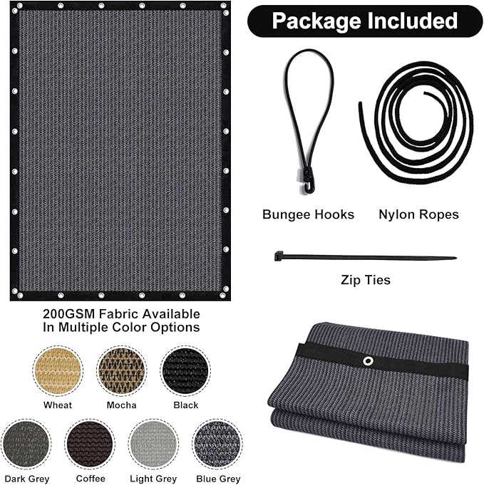 Artpuch 90% Sun Shade Cloth, 12 x 20 FT Pergola Shade Cover Canopy with Grommets, Sun Screen Fabric Tarp for Patio, Outdoor, Garden, Backyard, Dark Grey