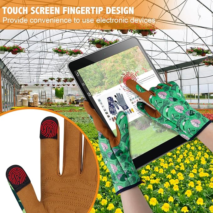 Leather Gardening Gloves for Women Thorn Proof Garden Gloves Touch Screen Working Gloves Gifts,M