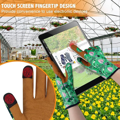 Leather Gardening Gloves for Women Thorn Proof Garden Gloves Touch Screen Working Gloves Gifts,M
