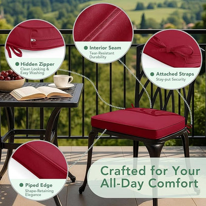 Outdoor Chair Cushions Set of 2: Waterproof & Fade Resistant Patio Furniture Cushions - 18.5 x 16 x 2 Inch Non Slip Round Corner Seat Cushion Pads with Removable Cover for Garden Yard Lawn, Burgundy