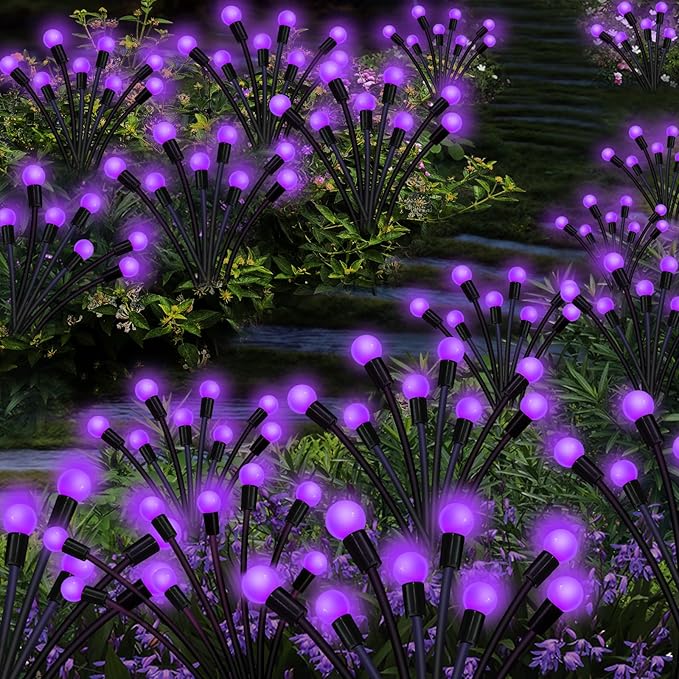 Kohlrabi Solar Garden Lights Outdoor, 6 Pack 48 LED Solar Purple Firefly Lights Waterproof, Sway by Wind, Halloween Swaying Light for Yard Patio Backyard Garden Planter Flower Bed Pathway Decoration