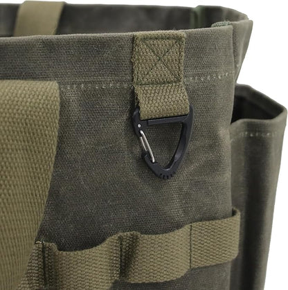 Portable Garden Camping Tool Storage Bag,Waxed Canvas Firewood Carrier Tote bag,Collapsible Sturdy Garden Basket Great for Women, Gardener, Electrician, Repairer(Army Green)