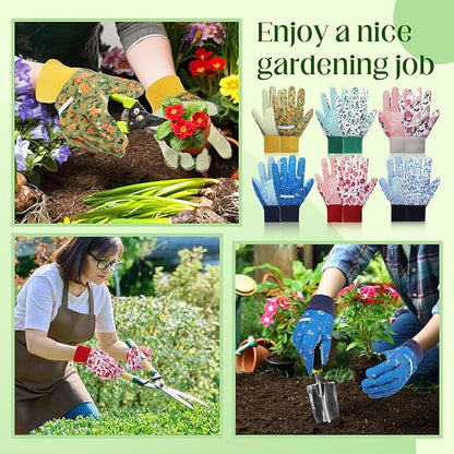 Garden Gloves for Women 9.5" Floral Gardening Gloves Lightweight and Machine Washable Gift for Gardeners PVC Grip