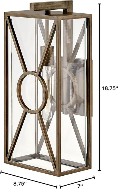 Hinkley Brixton Medium Wall Mount Outdoor Lantern - Composite, Clear Mitered Glass, Rust & Corrosion Resistant - Burnished Bronze Finish
