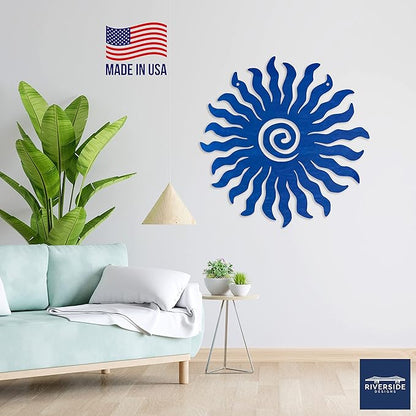 Riverside Designs Sunburst Metal Wall Art Steel Outdoor Decor - Heavy-Duty and Waterproof - Made in USA (18", Blue)