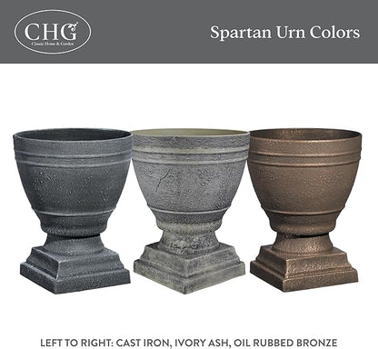 Classic Home and Garden Spartan Urn Planter - Timeless Plant Urn for Floral Displays - Durable Indoor & Outdoor Plastic Garden Planters (14”, Cast Iron)