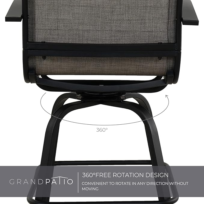 Grand patio 3 Piece Counter Height Patio Bar Set, Modern Round Bar Table and Swivel Bar Stools for Outdoor Kitchen Bistro Small Space Restaurant (Coffee, 3PC)